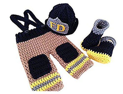 Baby Photography Prop Set Crochet Firefighter Hat Pants Shoes