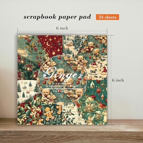 EAMOTOL 6 Inch Christmas Cardstock Paper Pad - 24 Sheets Decorative