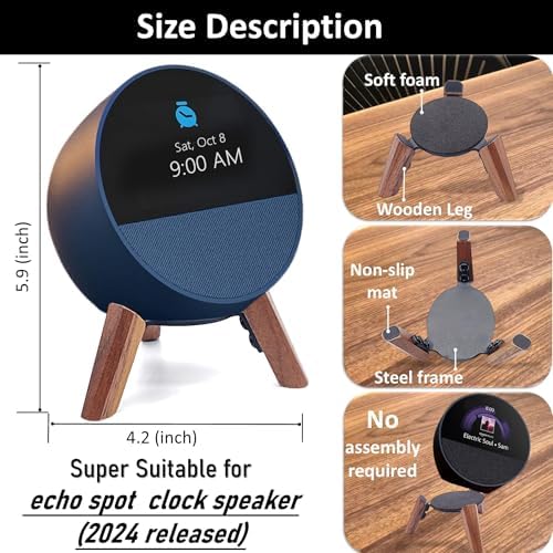 Real Wood Stand for Echo Spot 2024 Smart Clock