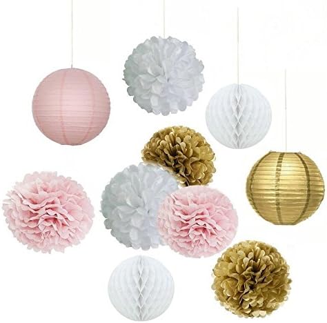 Fascola 10pcs White Pink Gold Party Decoration Kit