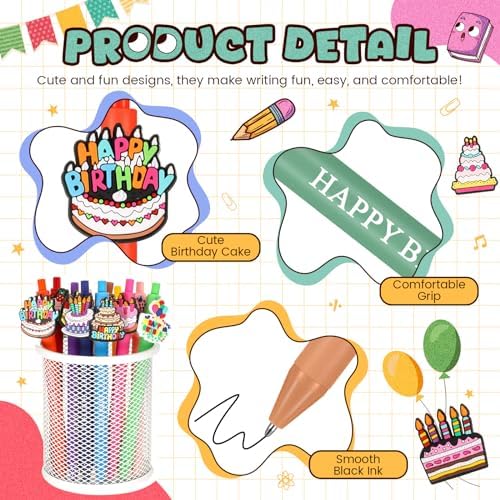 24 Pcs Birthday Themed Cute Pens Set