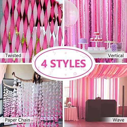 PartyWoo Crepe Paper Streamers 4 Rolls Hot Pink and Pink