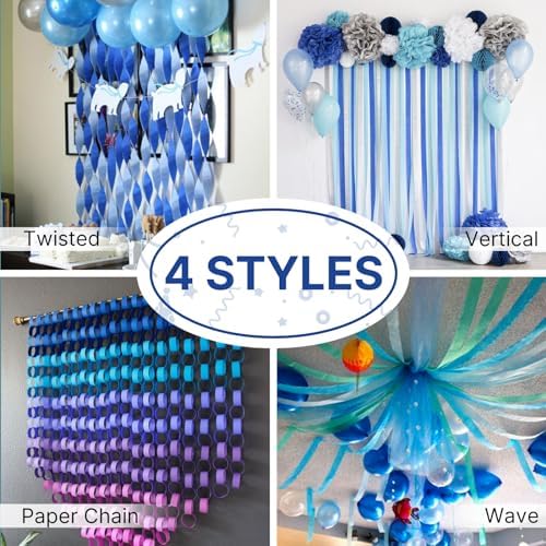 PartyWoo Blue Crepe Paper Streamers 6 Rolls 492ft Pack