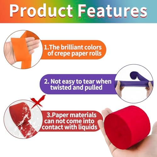 12 Rolls Crepe Paper Streamers for Party Decorations