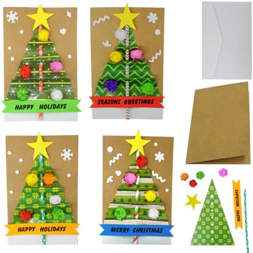 4Es Novelty Christmas Card Craft Kit for Kids 12 Pack