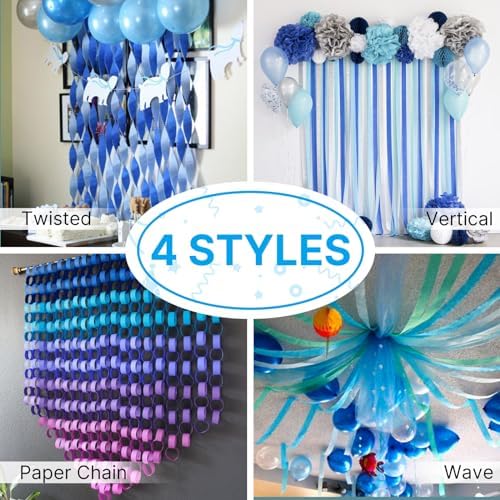 PartyWoo Crepe Paper Streamers 6 Rolls Blue and White