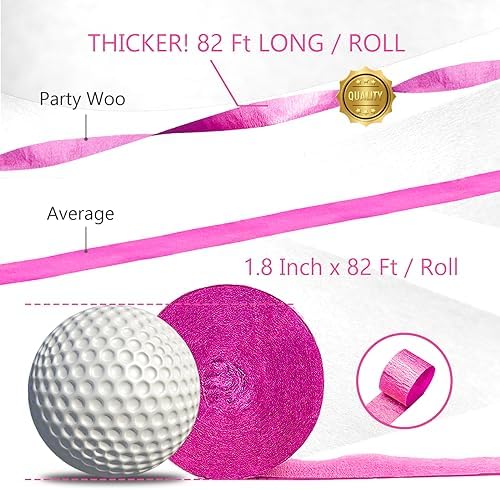 PartyWoo Pink Crepe Paper Streamers 6 Rolls 492 ft Pack