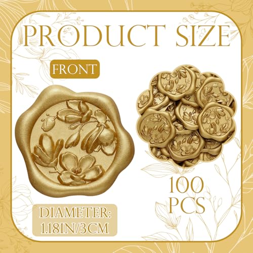 100pcs 3D Magnolia Wax Seal Stickers Antique Gold