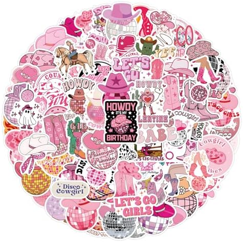 Disco Cowgirl Stickers 110PCS Pack Pink Vinyl Decals