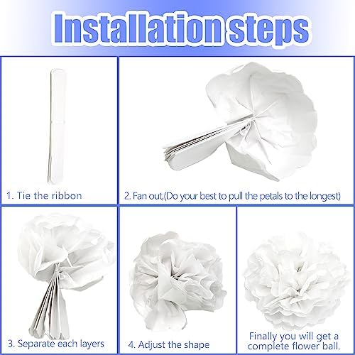 Hocansen 12Pcs Tissue Paper Pompoms 10in 12in White Decorations