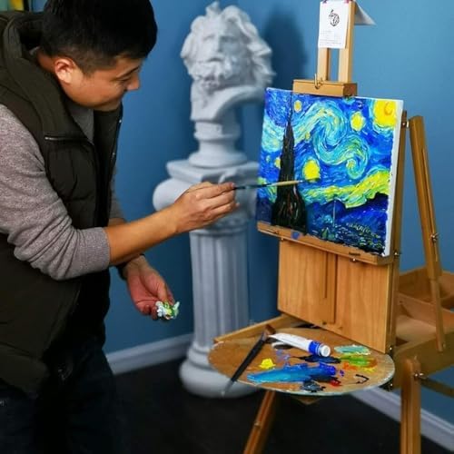 Large Beech Wood Artist Easel with Drawer Red