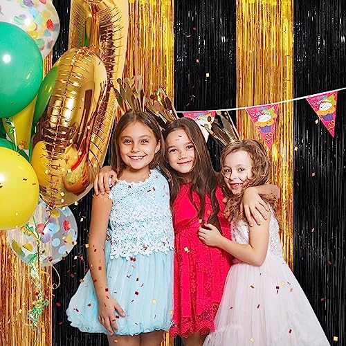 Black Gold Metallic Tinsel Foil Curtains 2 Pack