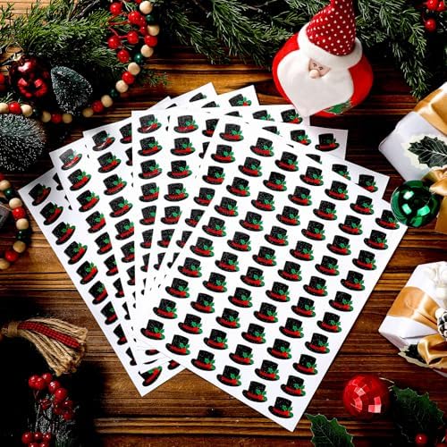 Honoson 600 Pcs Tiny Glitter Christmas Top Hat Stickers