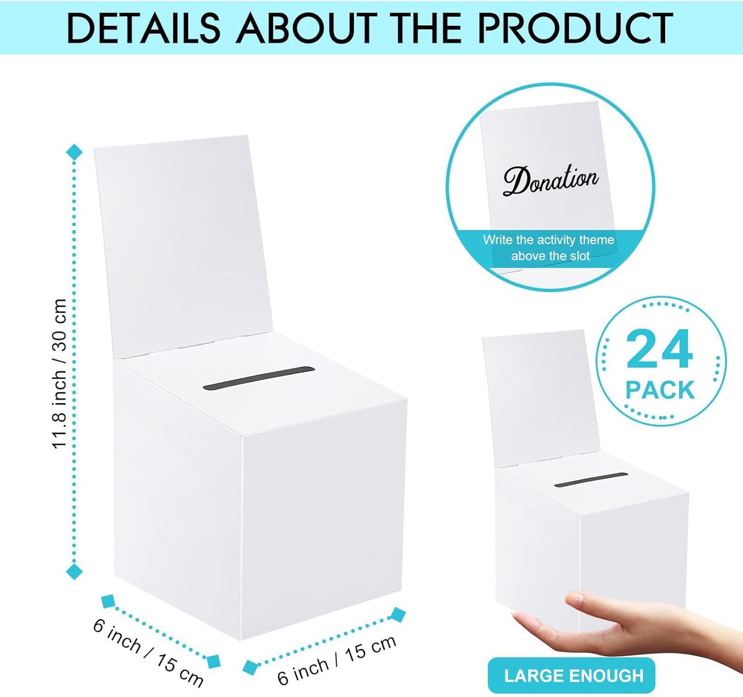 White Raffle Boxes 24 PCS 6x6x6 Inch Cardboard Suggestion Boxes