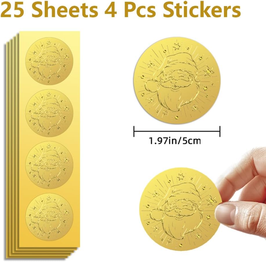 Peacoblue Gold Foil Santa Claus Seals 2 Inch 100Pcs