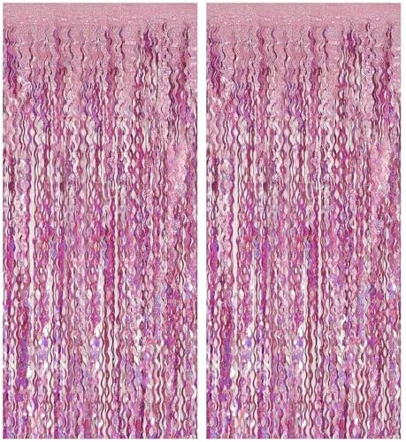 Pink Wavy Tinsel Foil Curtain Backdrop