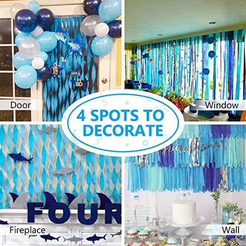 PartyWoo Crepe Paper Streamers 4 Rolls Blue White Decorations