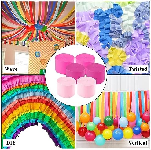 Crepe Paper Streamers - 6 Rolls 492ft Pink Party Decorations