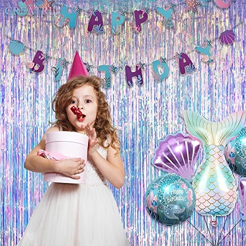 GREATRIL Iridescent Party Streamers Backdrop 2 PCS