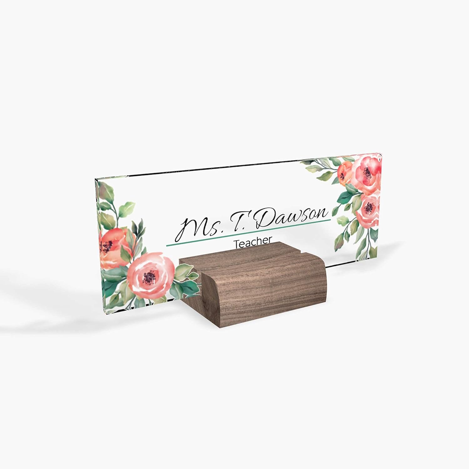 Personalized Desk Nameplate with Acrylic Sign and Walnut Wood Base