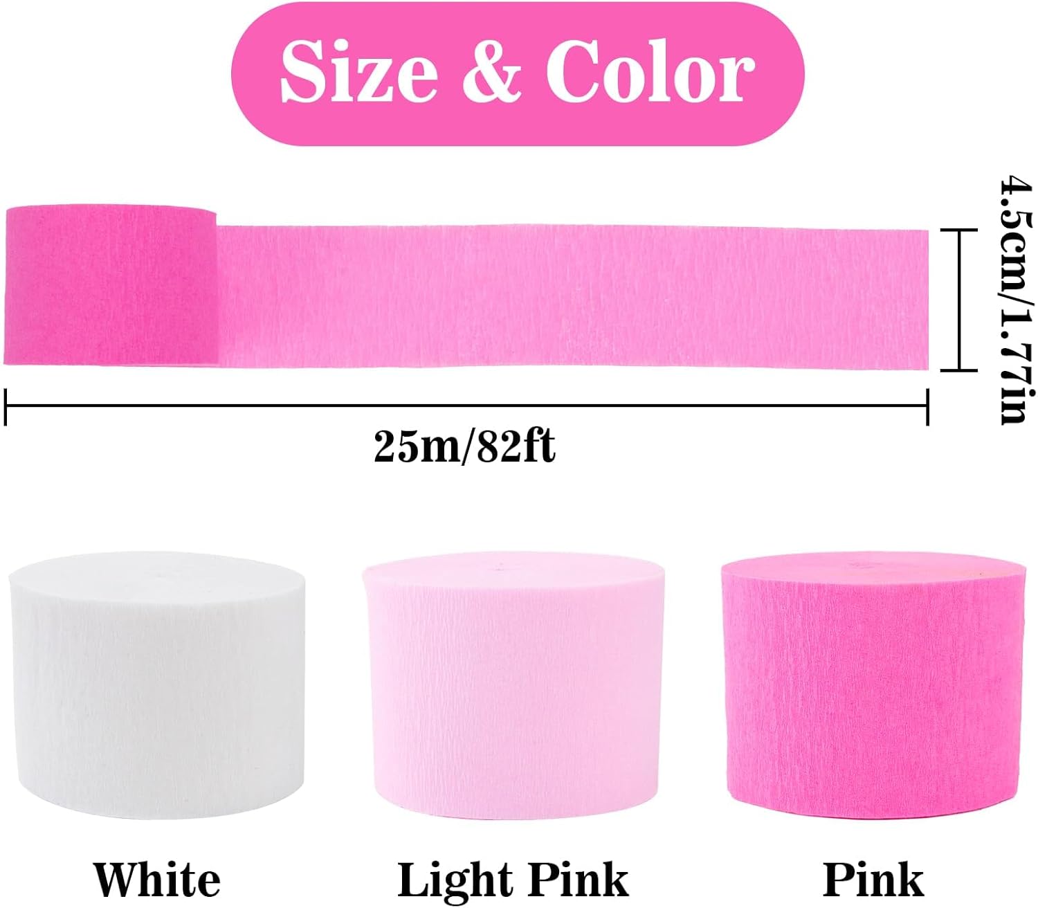 MAQIHAN Pink Crepe Paper Streamers 6 Rolls 492ft