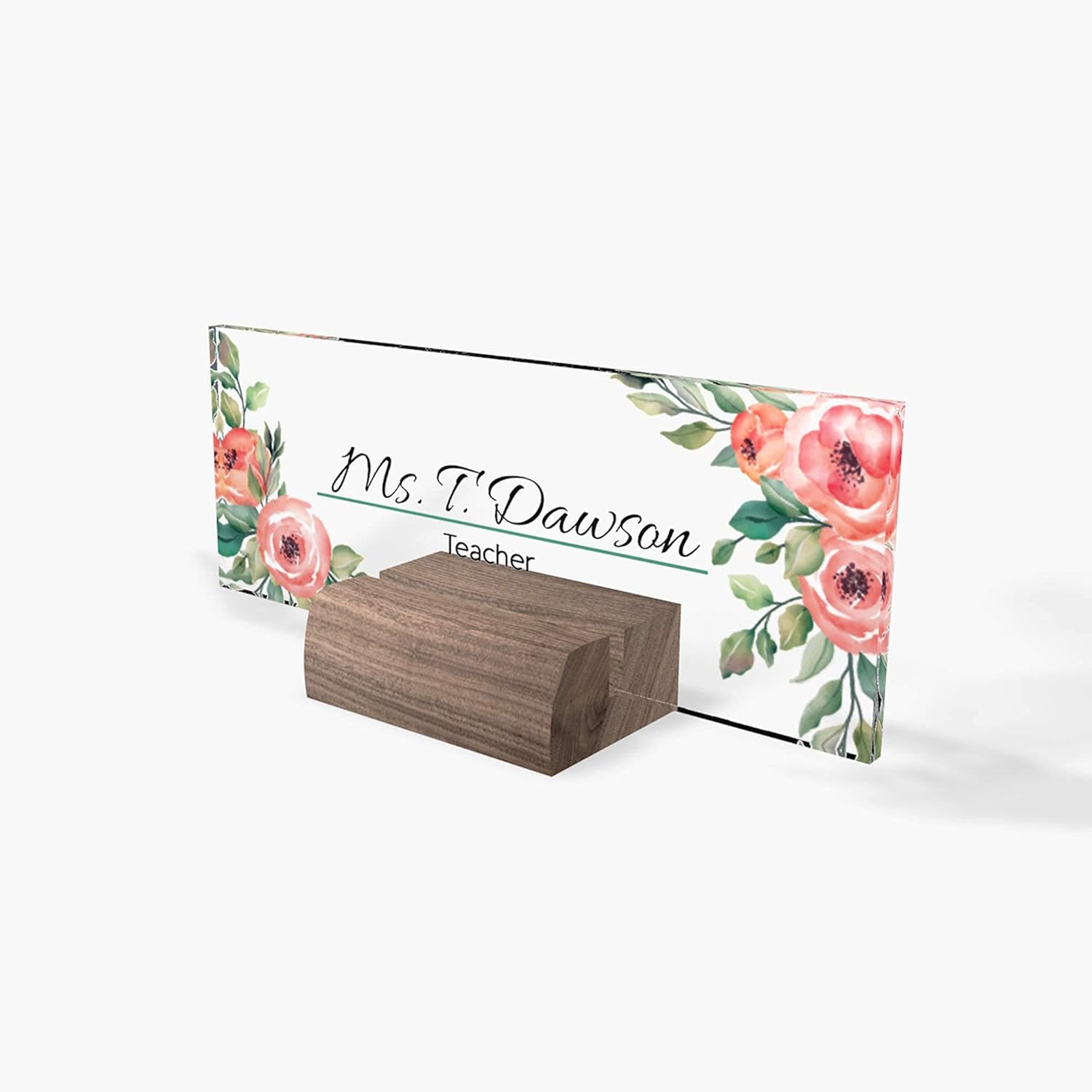 Personalized Desk Nameplate with Acrylic Sign and Walnut Wood Base