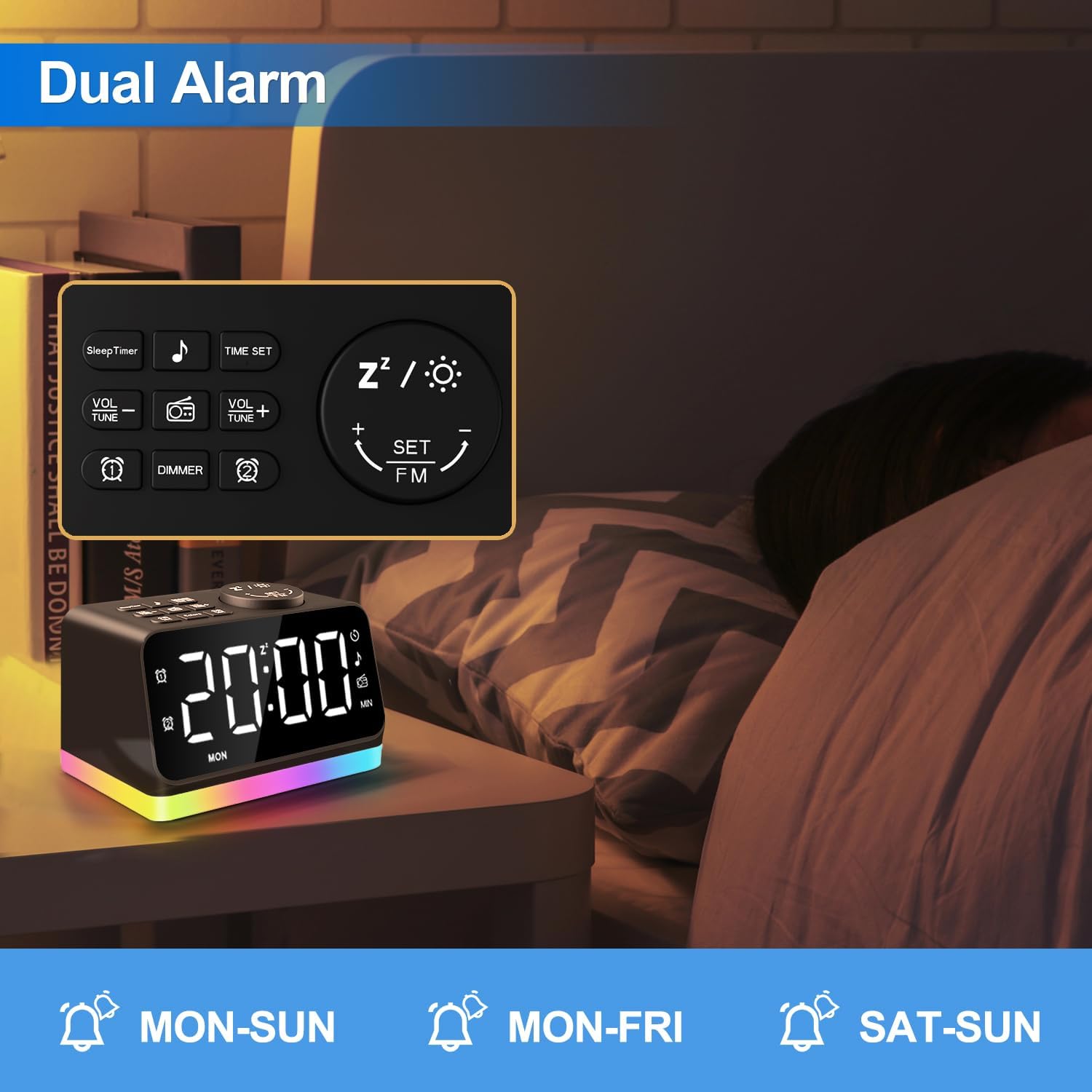 JALL Digital Alarm Clock with FM Radio and Night Light