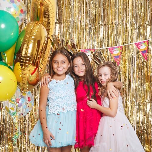 Champagne Gold Metallic Tinsel Foil Curtains 2 Pack