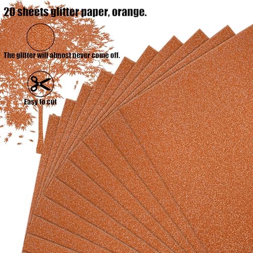FEILIBAY 20 Sheets Orange Glitter Cardstock Paper A4 Size