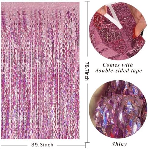 Pink Wavy Tinsel Foil Curtain Backdrop