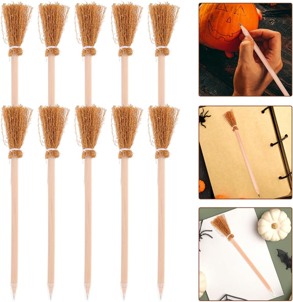 12 Pcs Witch Broom Pencils Halloween Party Favors