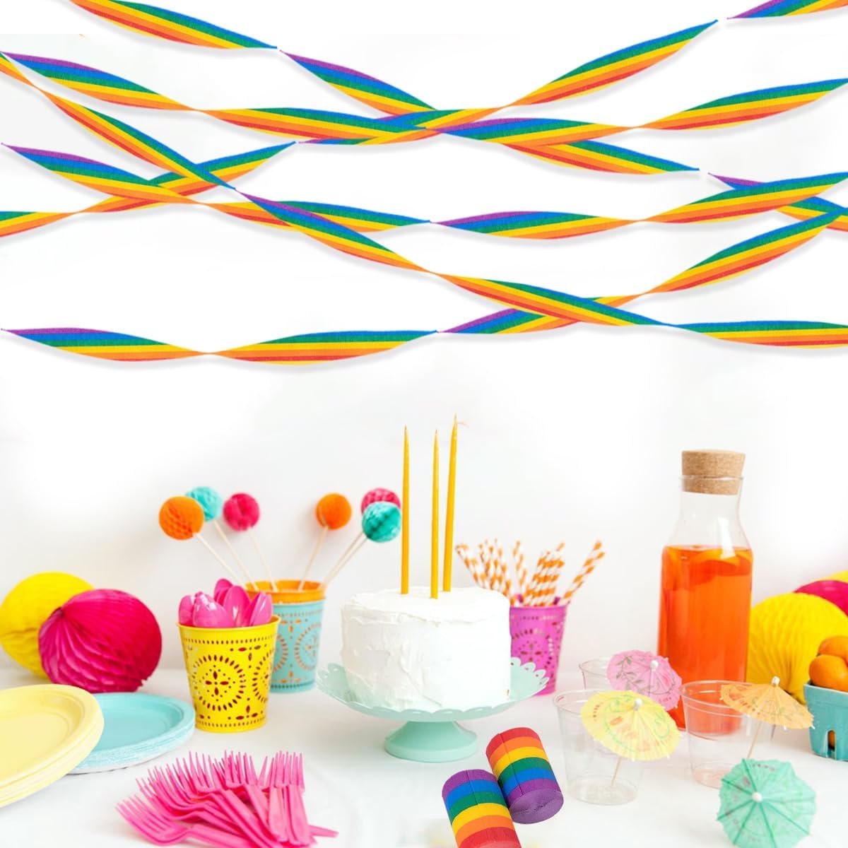 Willaudy Rainbow Crepe Paper Streamers 6 Rolls 197ft
