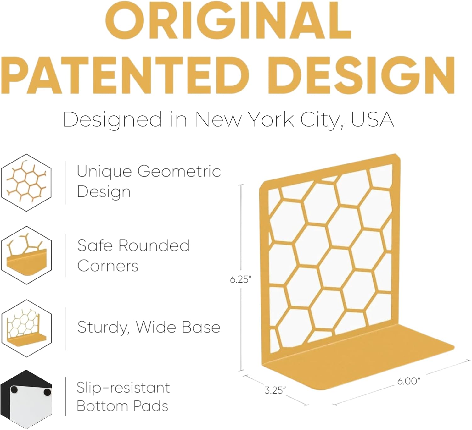 GEOMOD Geometric Honeycomb Gold Metal Bookends - 1 Pair