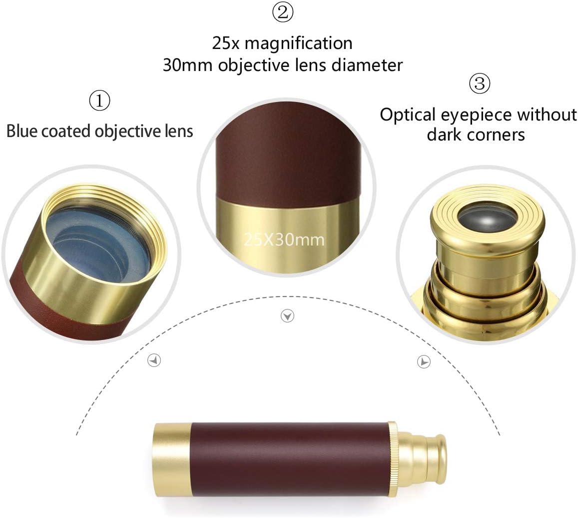 Pirate Monocular Telescope for Kids Adults 25x30 Zoom Portable Spyglass