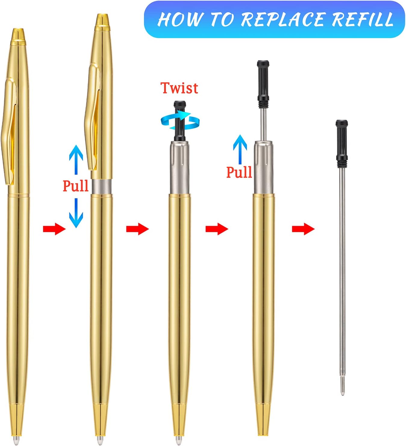 Wikult 6-Piece Golden Slim Metal Ballpoint Pen Set