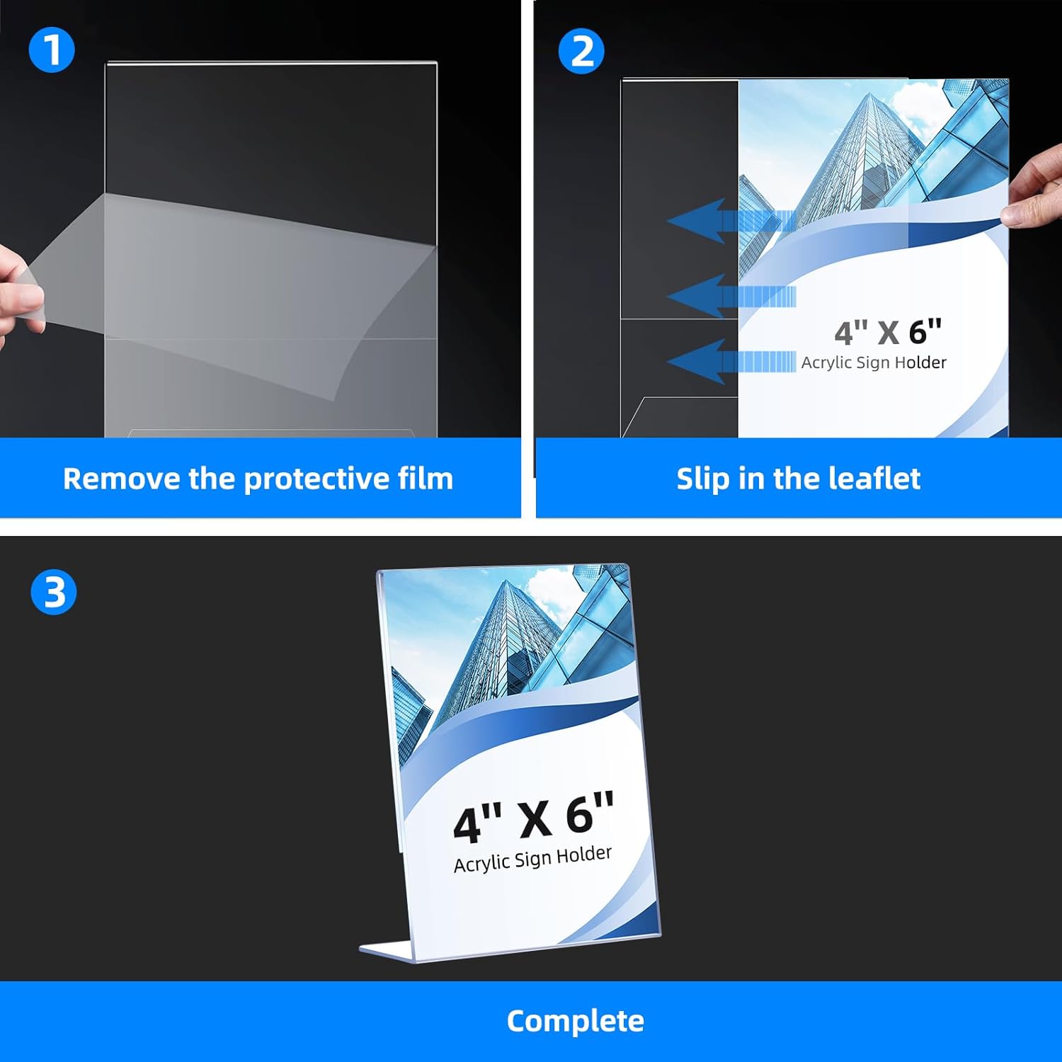 6 Pack Slanted Back Acrylic Sign Holders 4x6 for Business Use