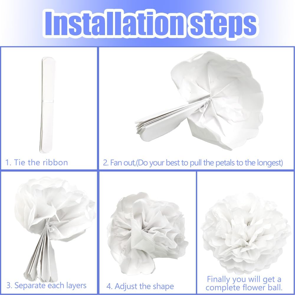 Hocansen 12Pcs Tissue Paper Pompoms 10in 12in White Decorations