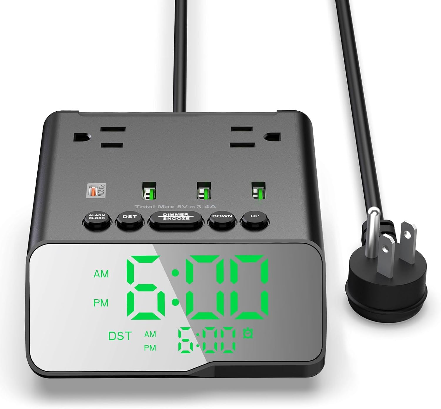 Kungfuking Electronic Alarm Clock with USB Power Strip
