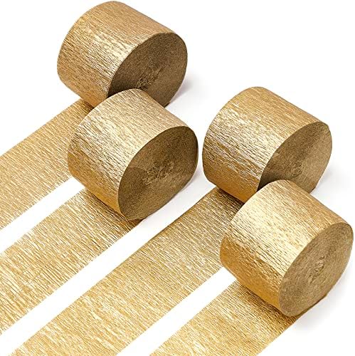 PartyWoo Gold Crepe Paper Streamers 4 Rolls 328ft