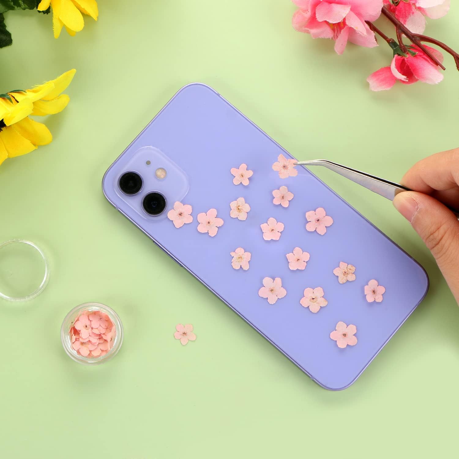 DREMISI 50Pcs Pink Forget Me Not Dried Flowers for Resin Jewelry