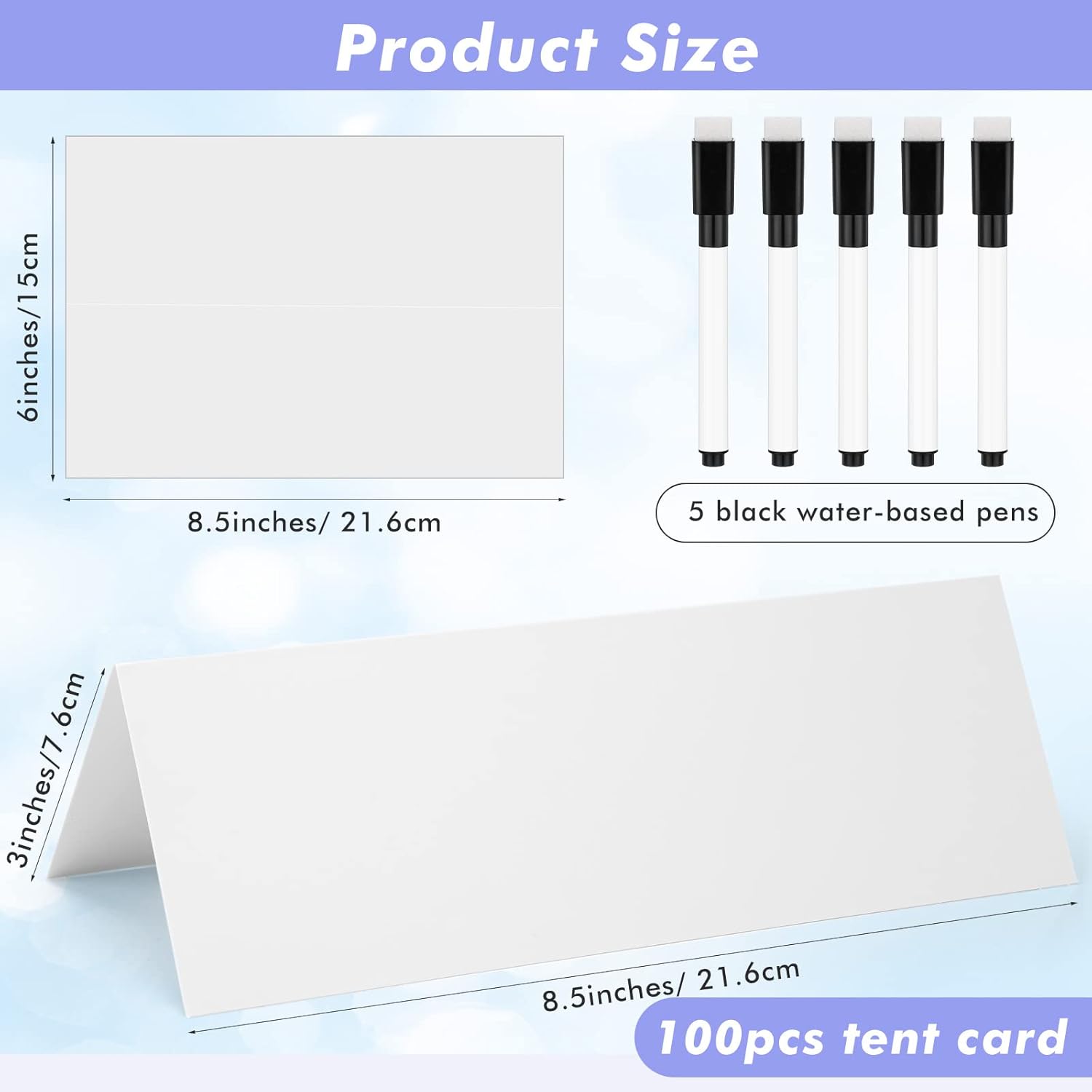 Seajan 100 Pcs Dry Erase Tent Cards with 5 Markers