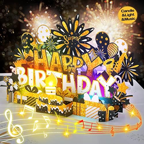 Musical Pop Up Birthday Card with LED Light and Happy Birthday Music