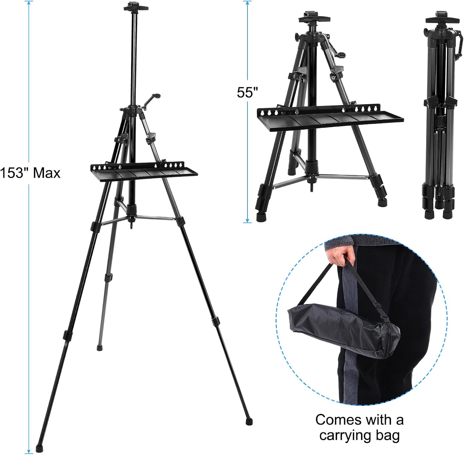 PATIKIL Artist Easel Stand Black Metal Adjustable Height