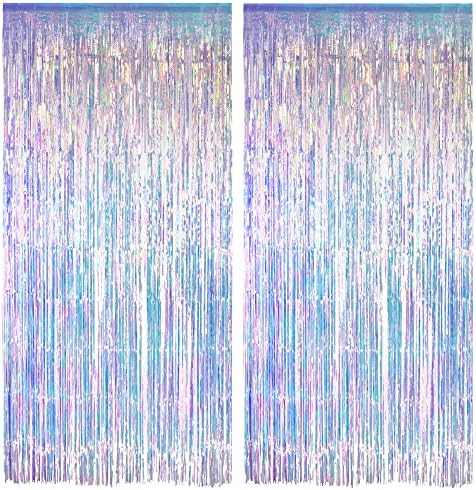 GREATRIL Iridescent Party Streamers Backdrop 2 PCS