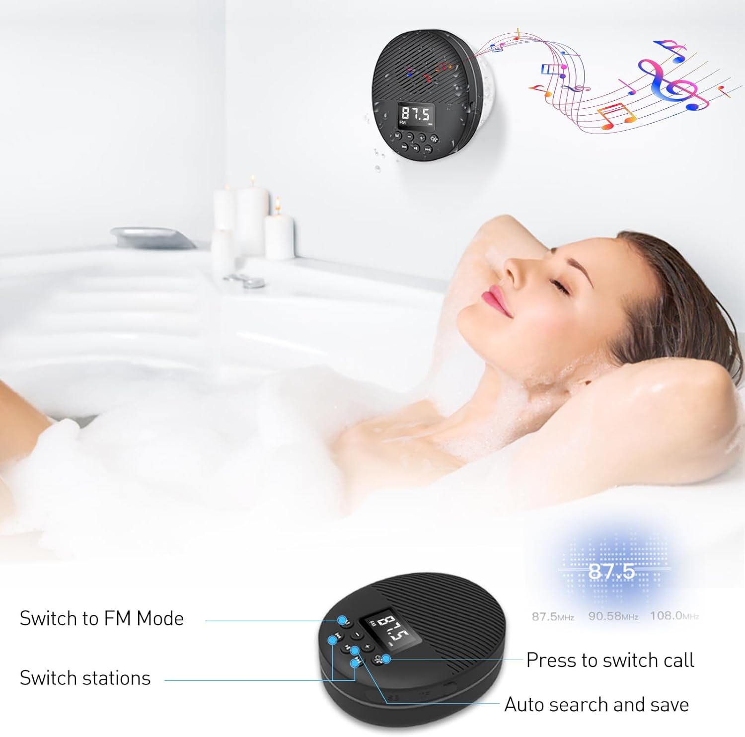 AGPTEK Waterproof Bluetooth Shower Speaker with LCD Display