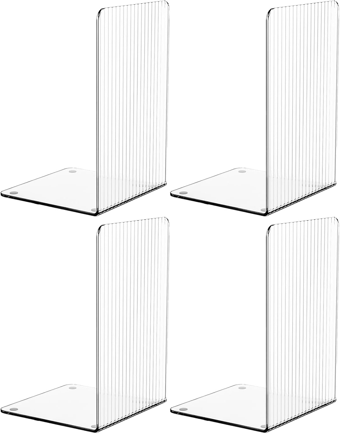 SUOXING 4 Piece Clear Acrylic Bookends for Shelves