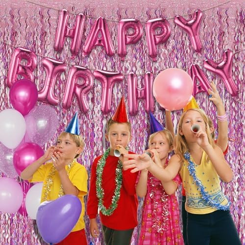 Pink Wavy Tinsel Foil Curtain Backdrop