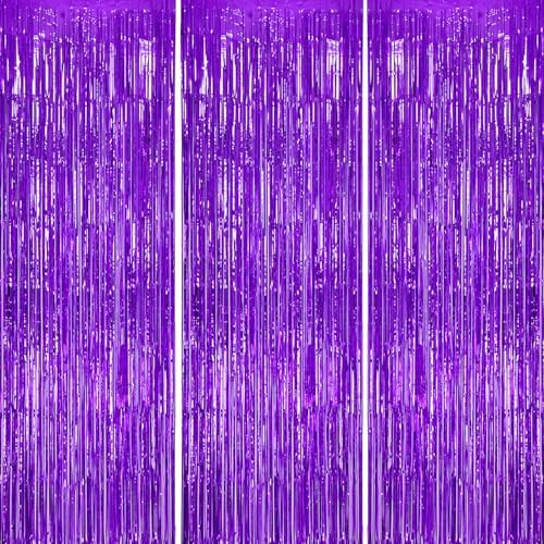 3 Pack Foil Fringe Curtains for Party Backdrop