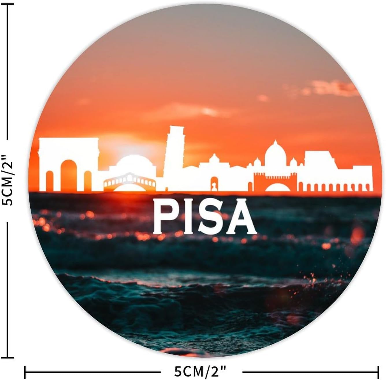 2in Round Label Stickers 100pcs Pisa City Skyline Decals