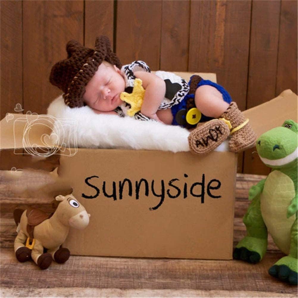 Newborn Photography Props Cute Baby Cowboy Knit Cap Shoes Dress